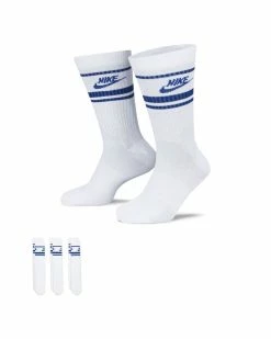 Nike Sportswear Everyday Essential Blanc & Bleu Royal Lot De 3 Paires De Chaussettes