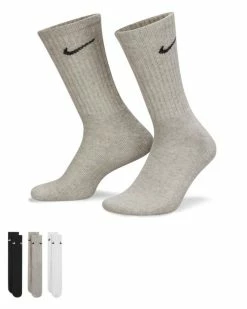 Nike Cushioned Noir/Gris/Blanc Lot De 3 Paires De Chaussettes